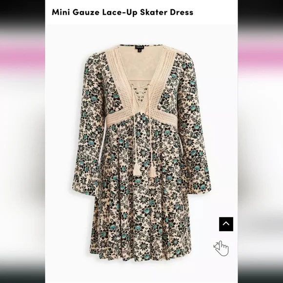 Torrid Mini Gauze Lace-up Skater Dress - Size 2 NWT - Picture 5 of 7